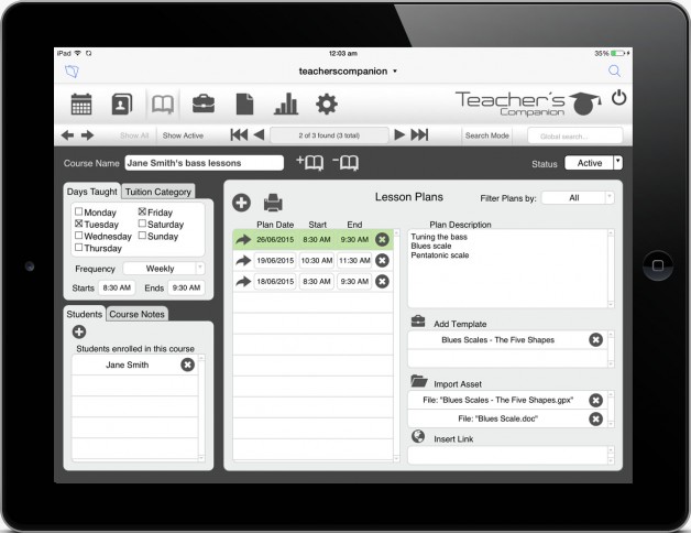 Teachers Companion - Courses module using FileMaker Go on iPad