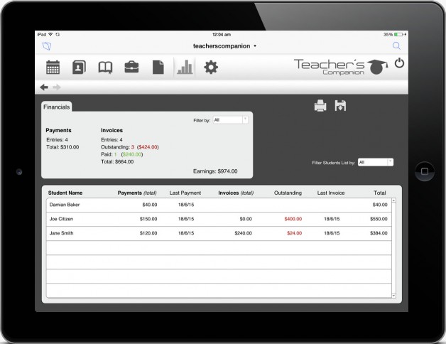 Teachers Companion – Reporting module using FileMaker Go on iPad